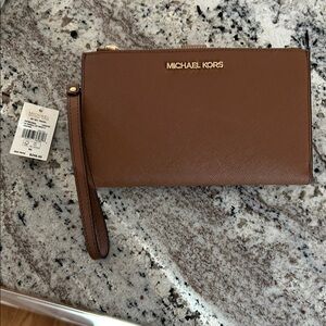 Michael Kors Tan Wristlet with Gold Accents